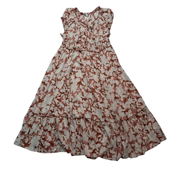 Old Navy Dresses & Skirts - NWT Old Navy Dress Women's XL Brown Waist Defined Smocked Floral Midi Tiered